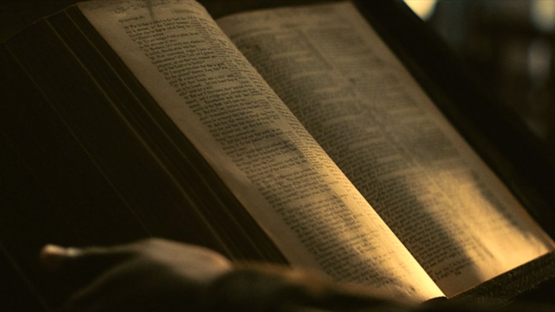 Book of Beginnings short film still featuring an open book in warm lighting