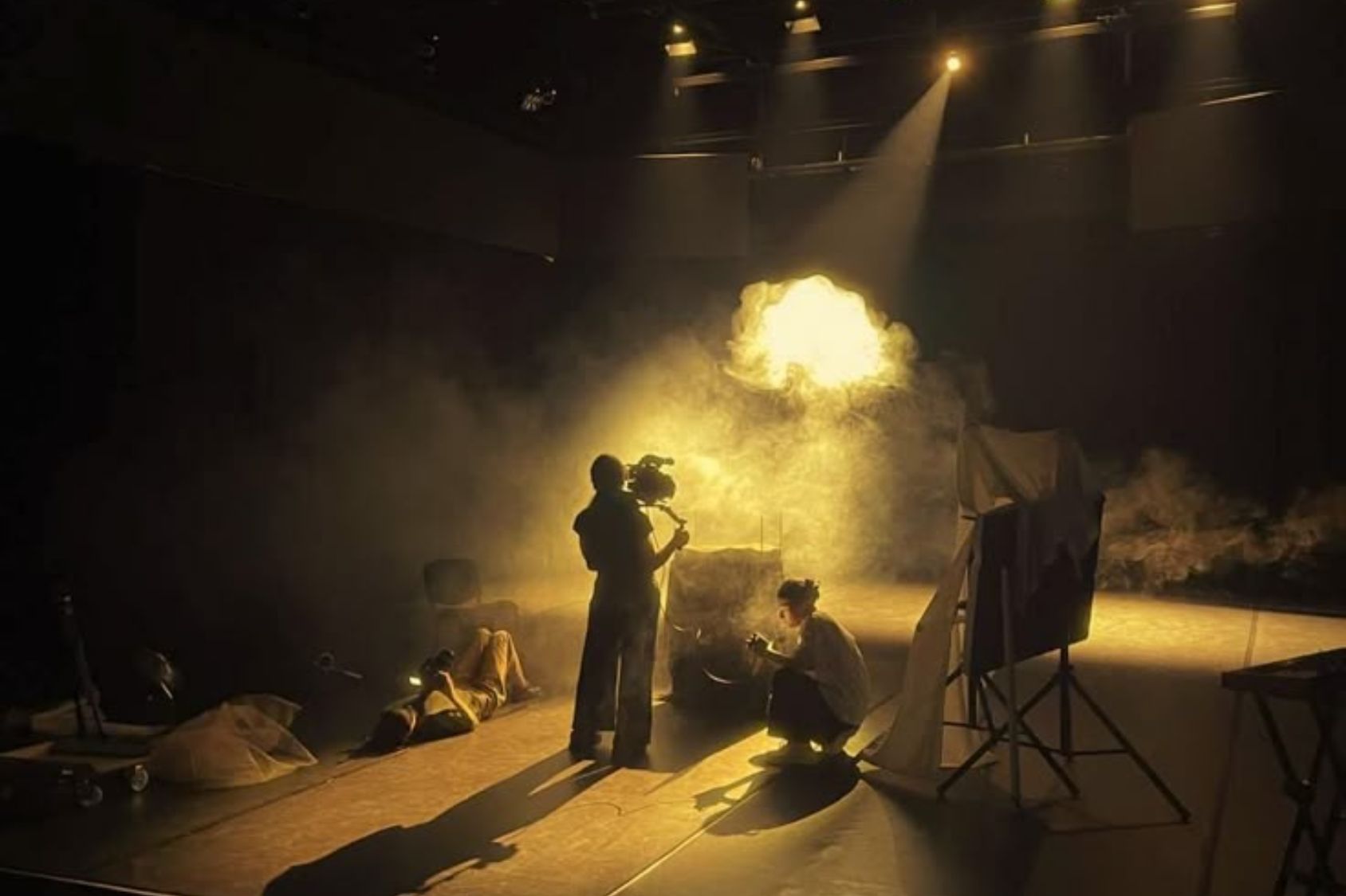 Music video production set with cinematic lighting